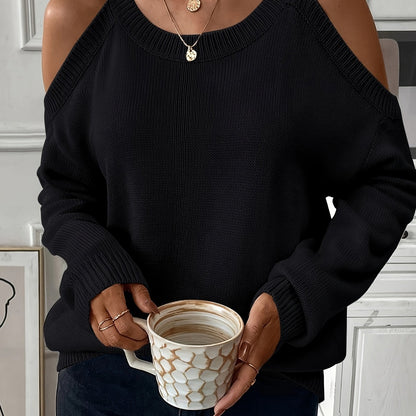 Suéter de punto suave para otoño/invierno con cuello redondo elegante para mujer