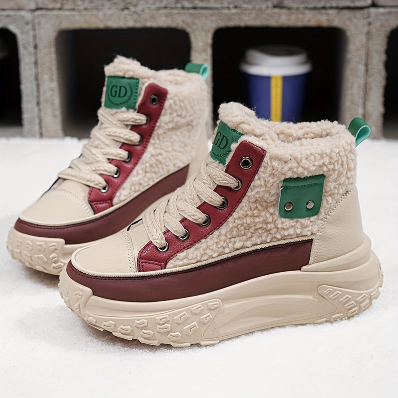 Botas de nieve forradas de felpa para mujer - Zapatos de invierno antideslizantes con suela de PVC