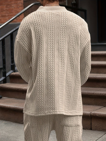 Suéter de punto con cuello en V para hombre – Jersey casual de jacquard acanalado