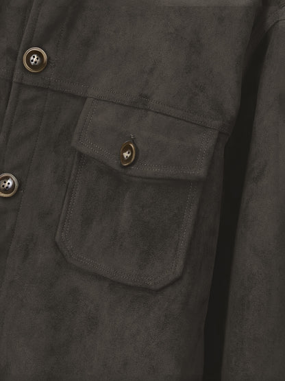 Chaqueta de ante sintético para hombre – Abrigo informal con cuello alto y botones