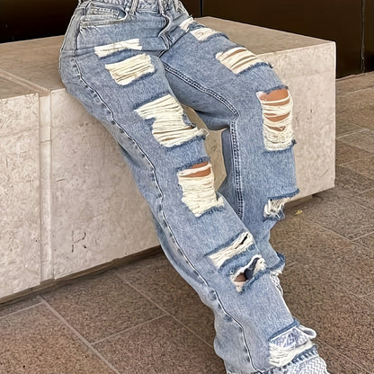 Vaqueros anchos vintage desgastados – Denim clásico lavado azul estilo urbano