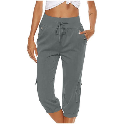 Loom & Soul™ Pantalon Cargo Cropped Femme – Mélange Coton-Lin avec Poches pour un Style Quotidien Sans Effort