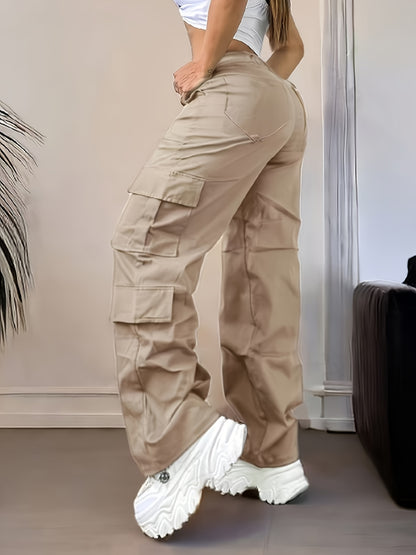 Pantalones cargo de cintura alta – Pierna ancha estilo urbano con múltiples bolsillos