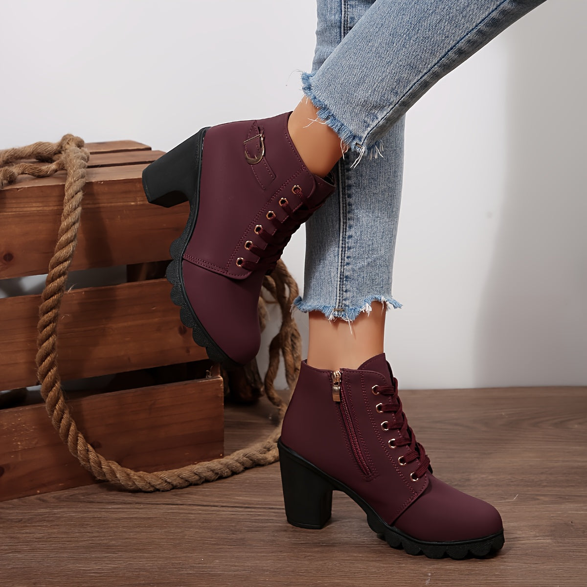 Women’s High Heel Ankle Boots – Block Heel Elegant Slip-On