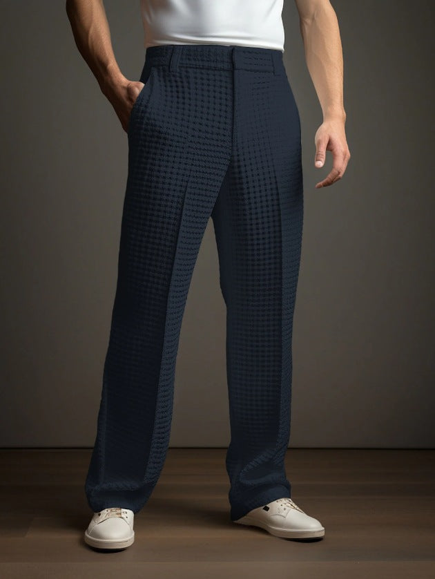 Pantalón de traje recto de gofre para hombre – Pantalones informales de negocios para toda temporada