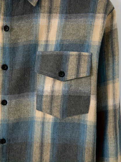 Camisa a cuadros verdes y azules para hombre – Camisa informal a cuadros con botones