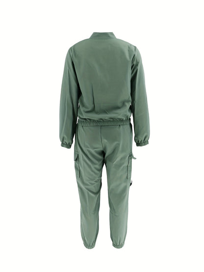 Conjunto de dos piezas con cremallera y diseño direccional – Ropa urbana informal para mujer