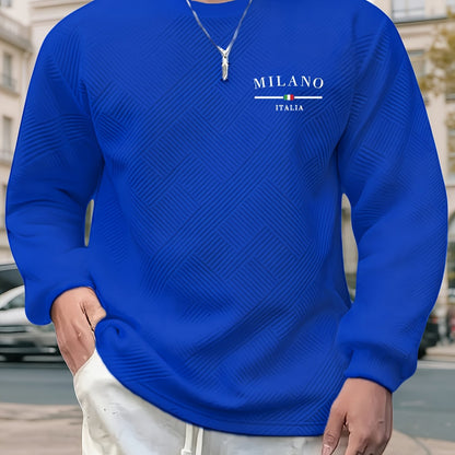 Sudadera jacquard de cuello redondo para hombre – Jersey casual de manga larga con estampado geométrico