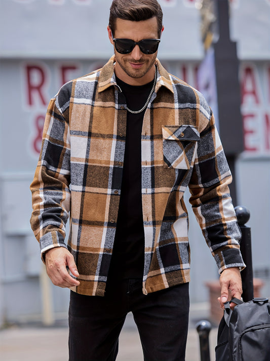 Men’s Plaid Fleece Shirt Jacket – Cozy Checkered Button-Up Overshirt