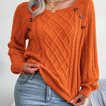 Jersey texturizado de mujer con manga farol – Top de punto con detalles de botones
