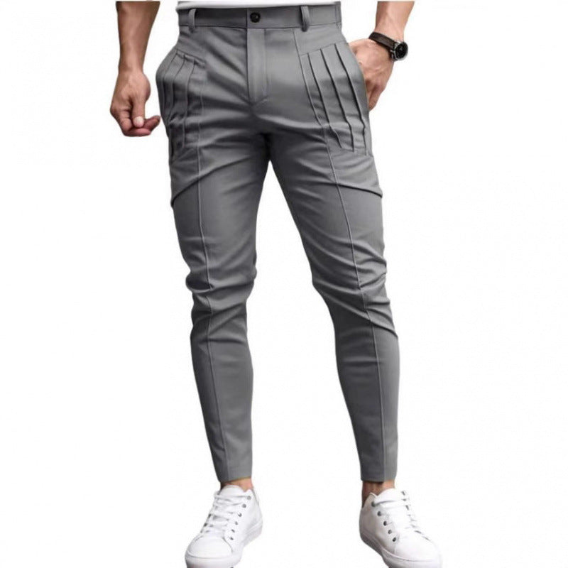 Pantalones de Vestir Cortos Ajustados para Hombre – Cintura Elástica Informal con Forro Polar