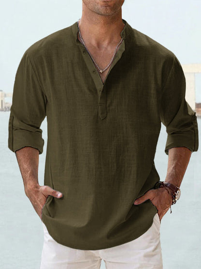 Camiseta deportiva de cuello alto para hombre – Suéter holgado de algodón transpirable