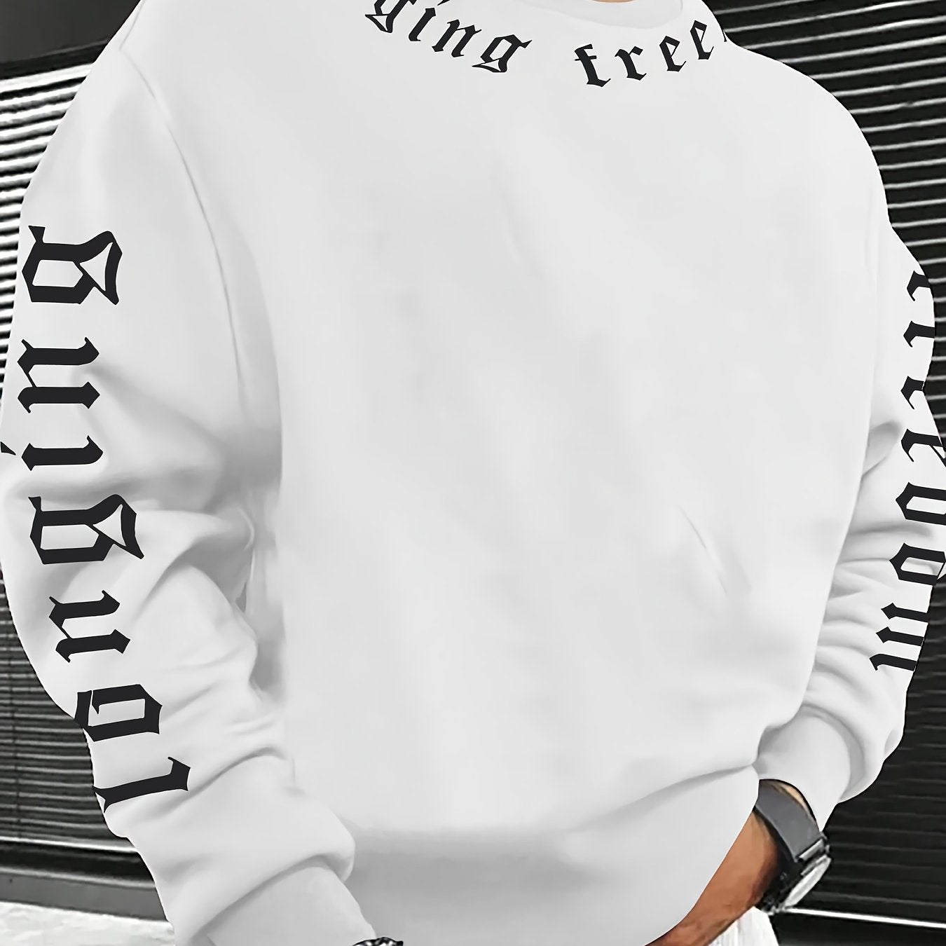 Men’s Printed Crewneck Sweatshirt – Trendy Casual Street Pullover