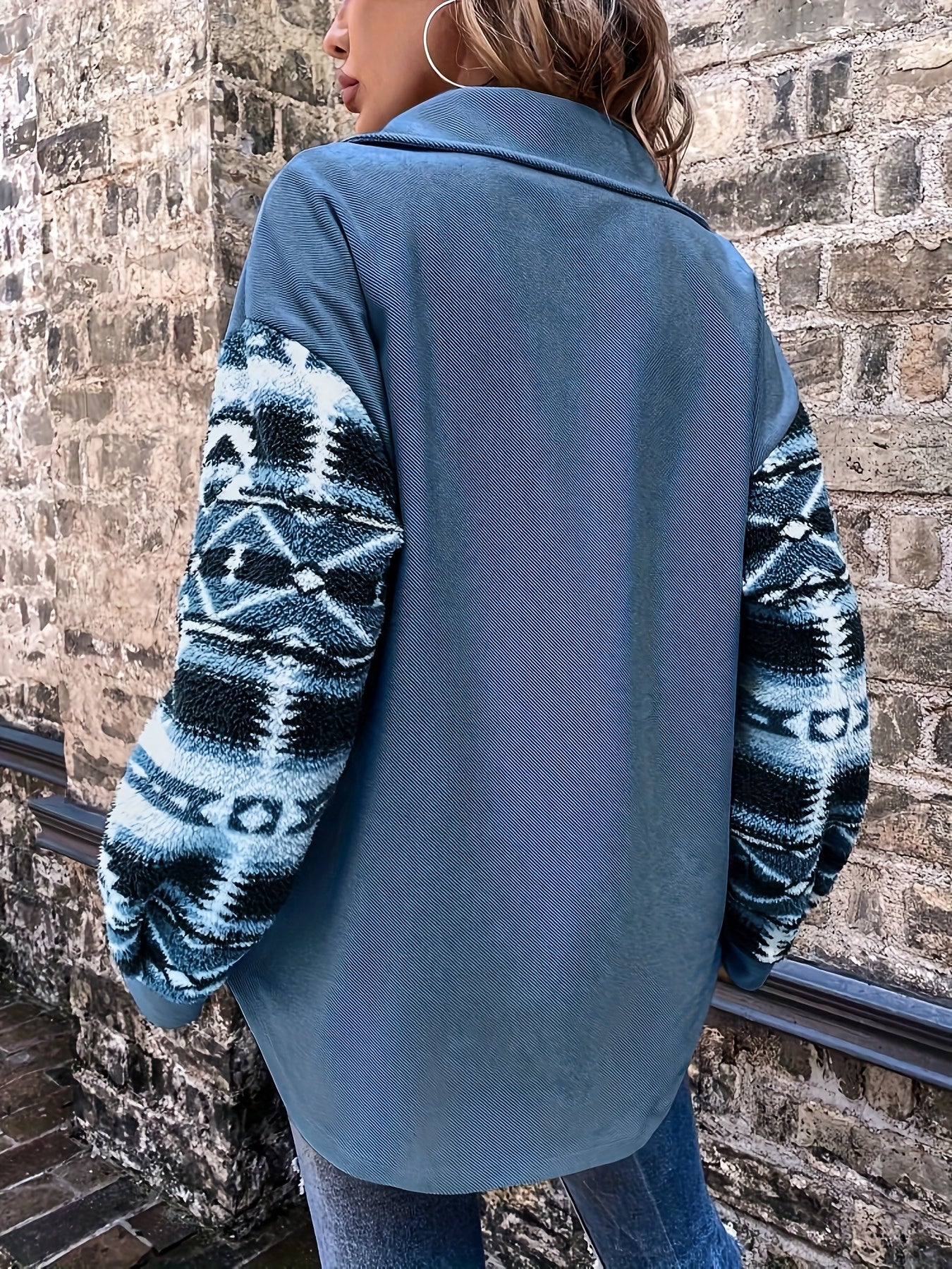 Chaqueta polar geométrica para mujer – Abrigo de invierno cálido con bloques de color