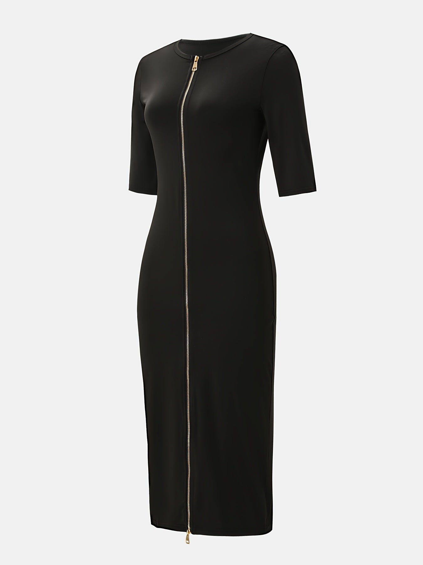 Vestido midi ajustado con cuello barco – Vestido elegante de manga corta con corte entallado