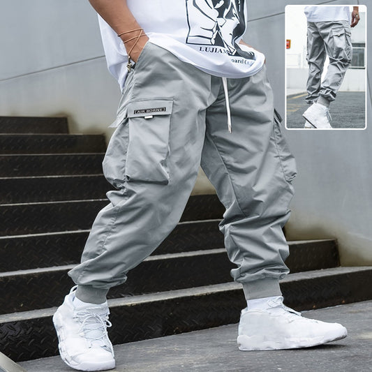 Loom & Soul™ Men’s Cargo Pants – Multi-Pocket Hip-Hop Streetwear Drawstring Trousers