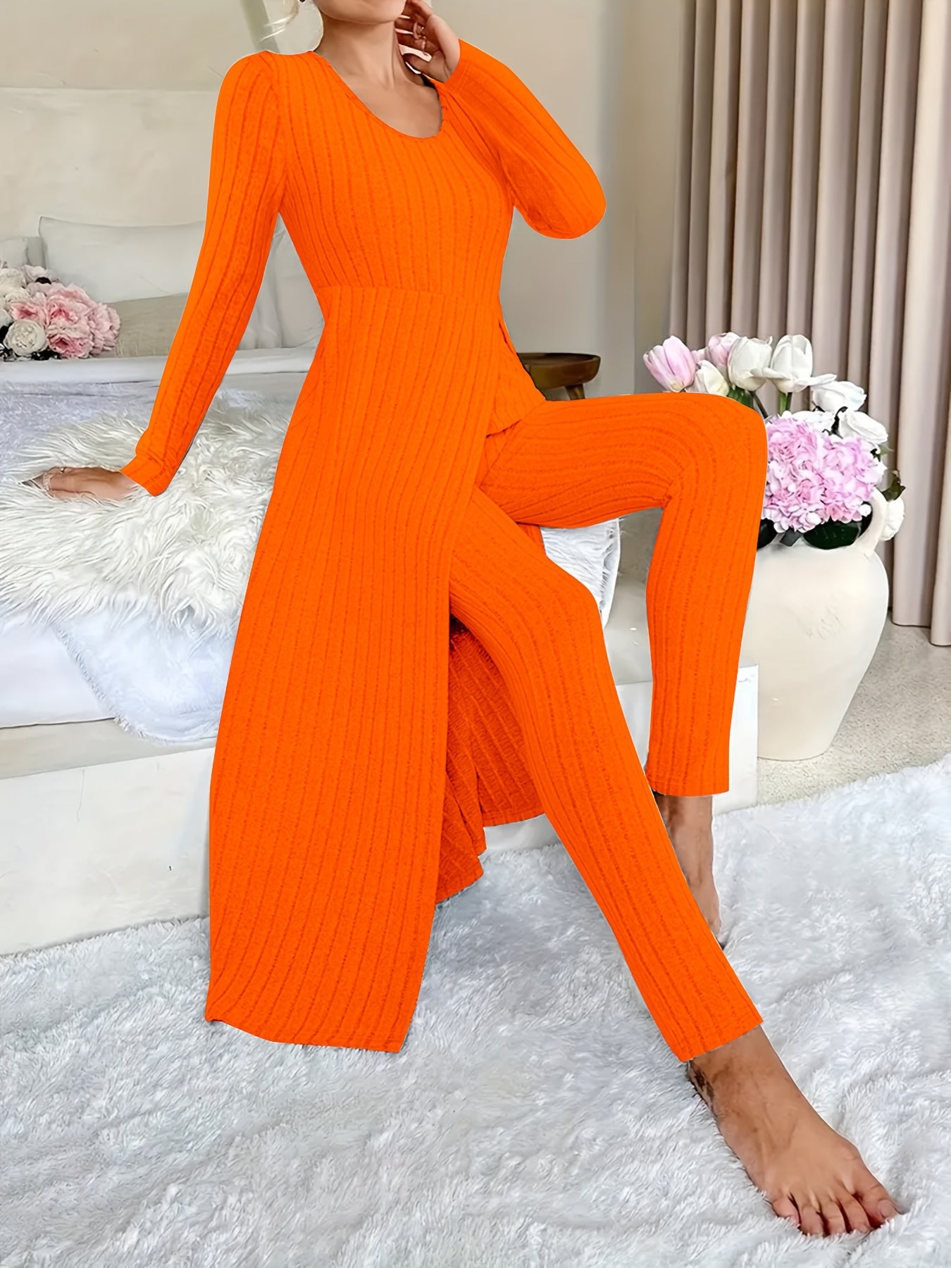 Ensemble deux pièces à carreaux – Haut à manches longues et pantalon assorti pour toutes les saisons