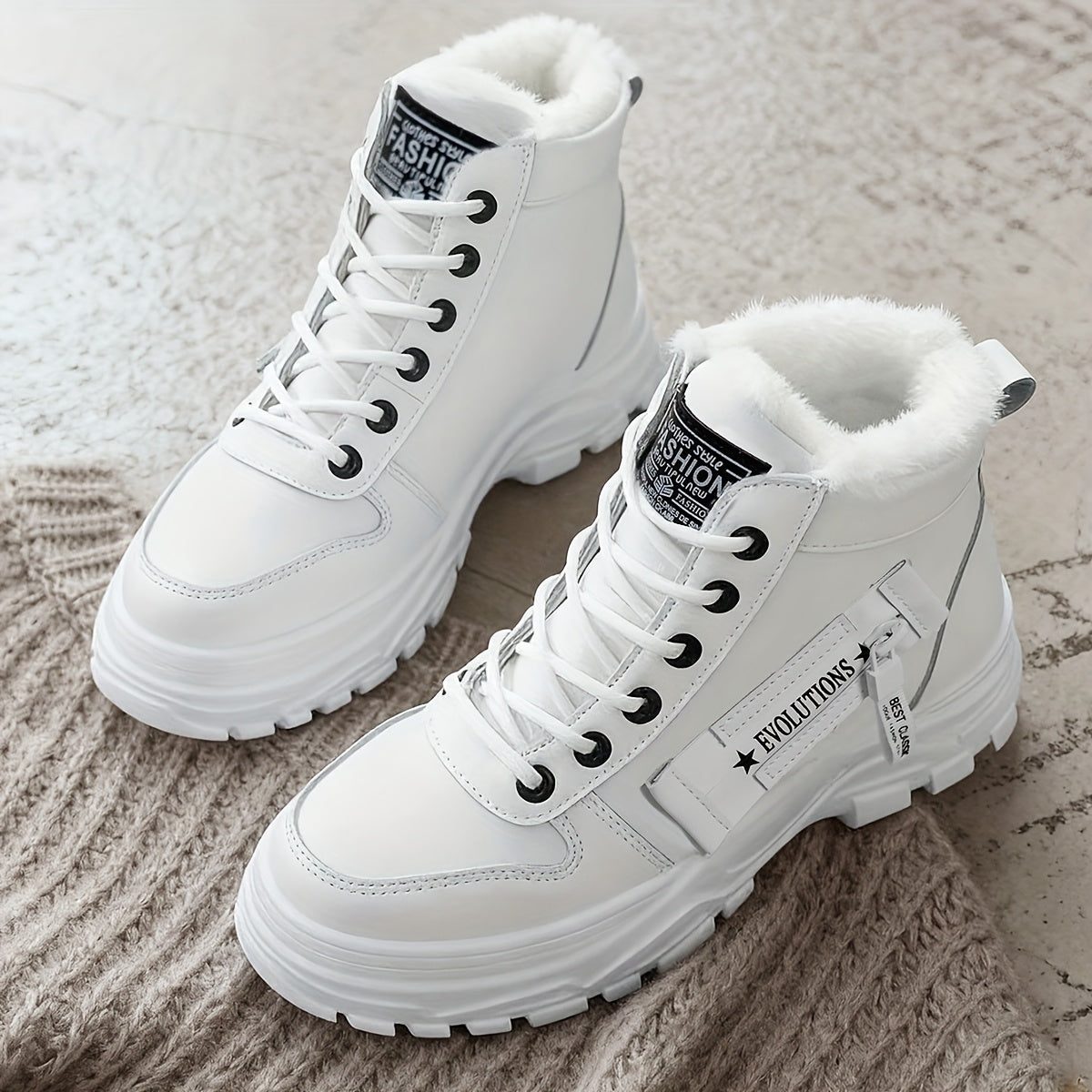 Botas de plataforma de invierno para mujer - Zapatos de invierno cálidos, casuales, con cordones y antideslizantes