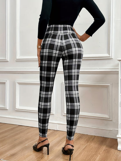 Pantalones entallados de cuadros de talle alto para mujer – Elegantes pantalones a cuadros