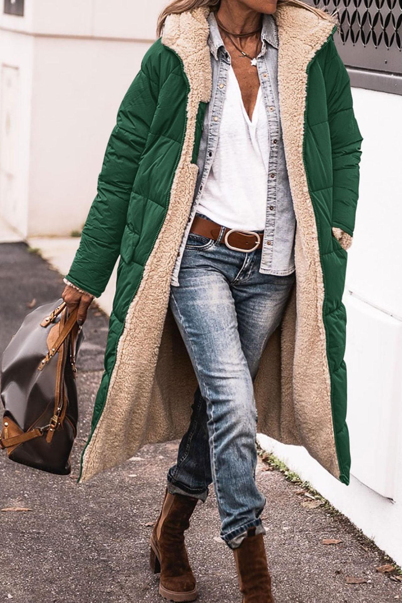Chaqueta larga Loom & Soul™ Street Chic — Chaqueta de mezcla de algodón de longitud media para mujer con bolsillos | Elegante, cómoda y que inspira confianza