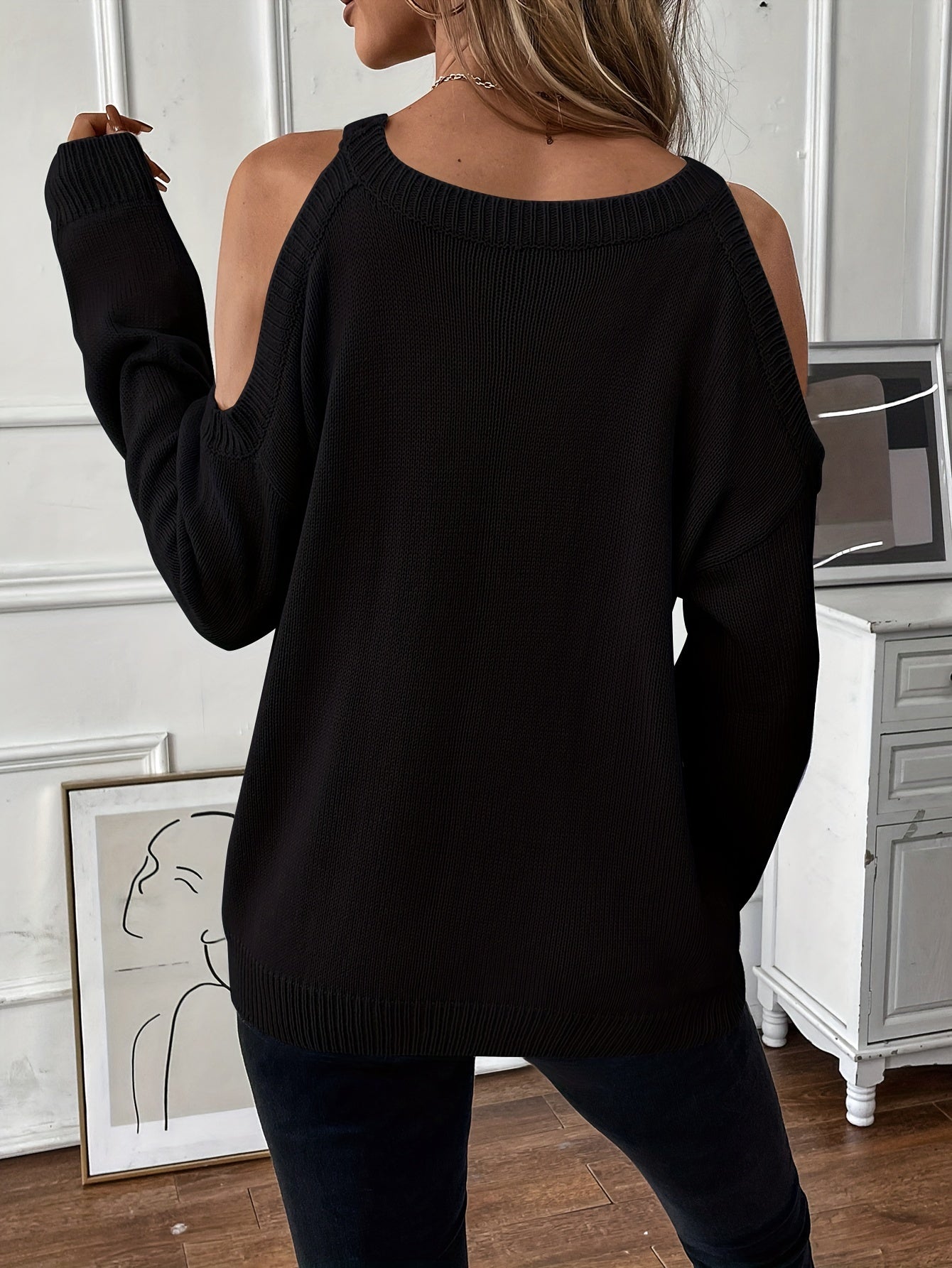 Suéter de punto suave para otoño/invierno con cuello redondo elegante para mujer