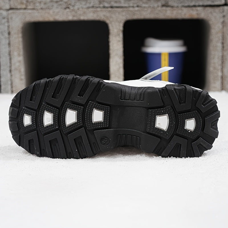 Botas de Nieve de Vellón Acogedoras para Mujer – Zapatos de Invierno Blancos y Azules con Suela Gruesa Antideslizante