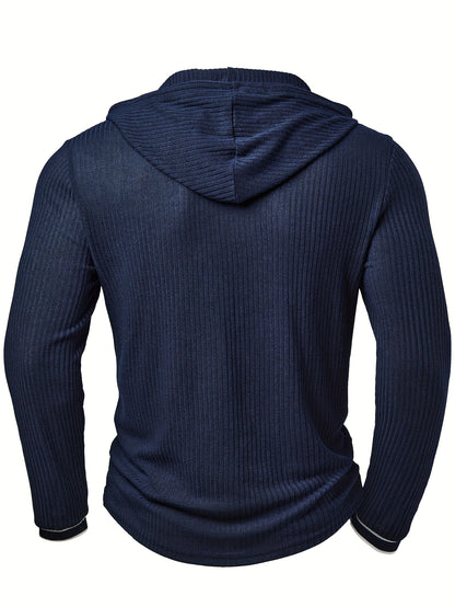 Henley con Capucha Color Block para Hombre – Sudadera Casual con Botones