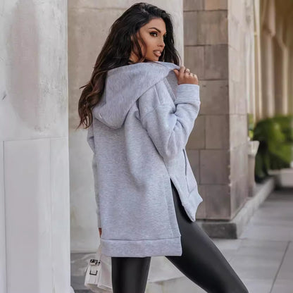 Sudadera suelta con cremallera y bolsillos para mujer – Estilo deportivo informal