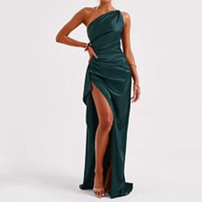 Vestido con abertura de un solo hombro de satén Loom & Soul™ – Vestido de fiesta de verano elegante sin espalda para mujer