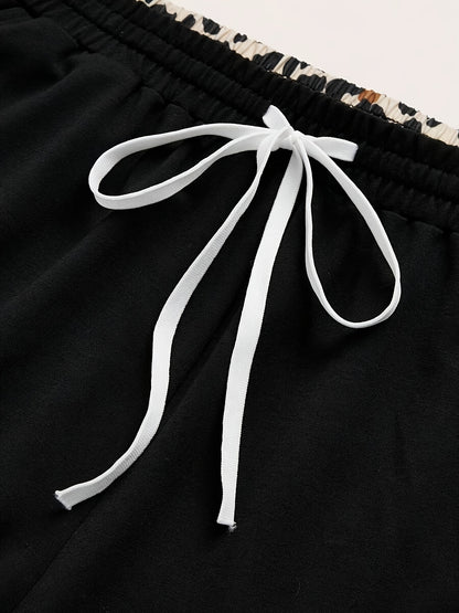 Pantalones Anchos con Estampado de Leopardo para Mujer – Pantalones de Verano Casuales con Cordón