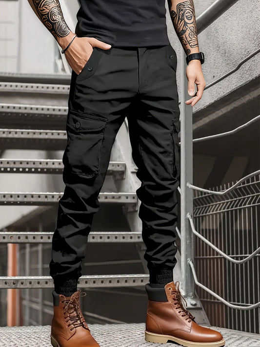 Men’s Olive Cargo Pants – Multi-Pocket Drawstring Utility Trousers