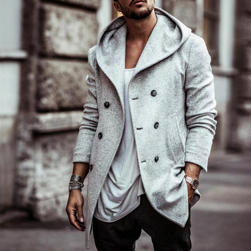 Gabardina con Capucha Cruzada para Hombre – Ajuste Holgado de Largo Medio