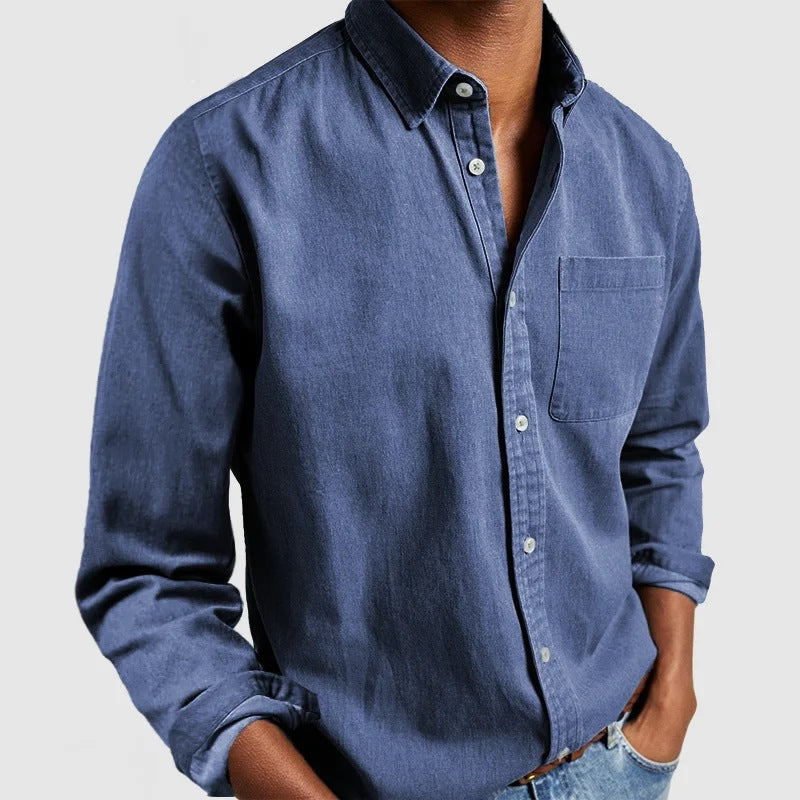 Camisa de manga larga con solapa para hombre – Cárdigan casual de mezcla de algodón