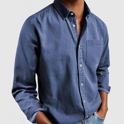 Camisa de manga larga con solapa para hombre – Cárdigan casual de mezcla de algodón
