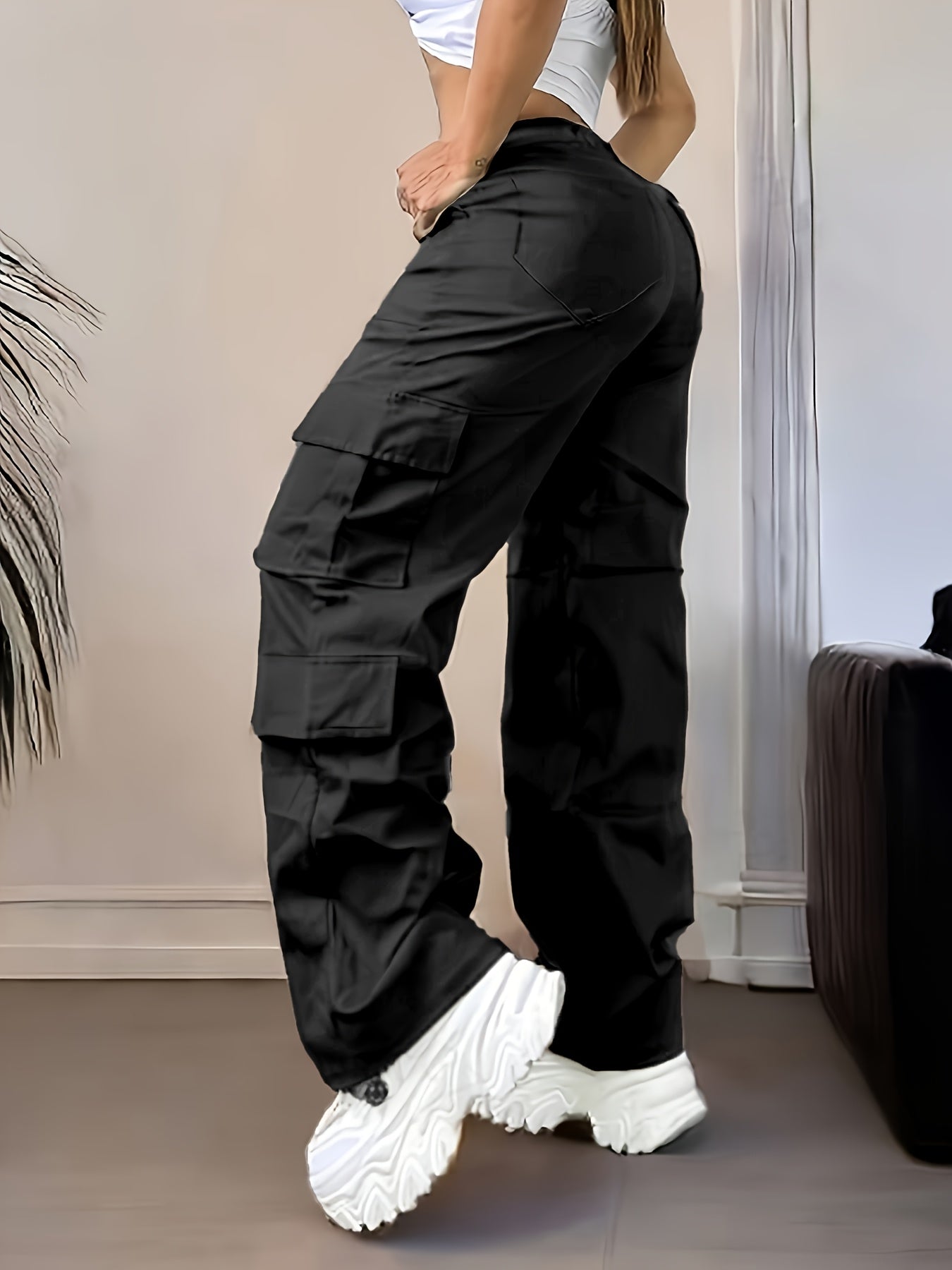 Pantalones cargo de cintura alta – Pierna ancha estilo urbano con múltiples bolsillos
