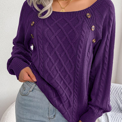 Jersey texturizado de mujer con manga farol – Top de punto con detalles de botones