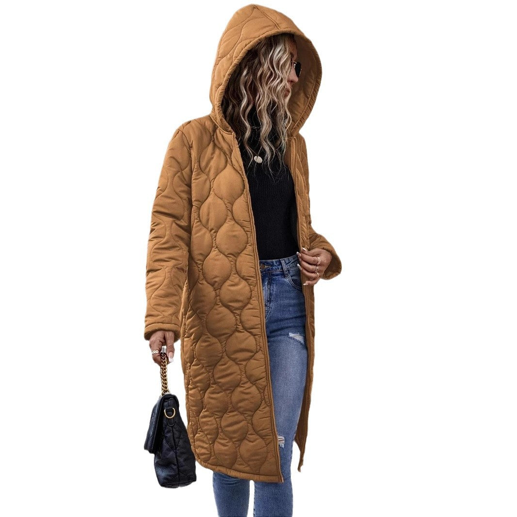 Women’s Hooded Zip Jacket – Thickened Cotton-Fill Casual Coat