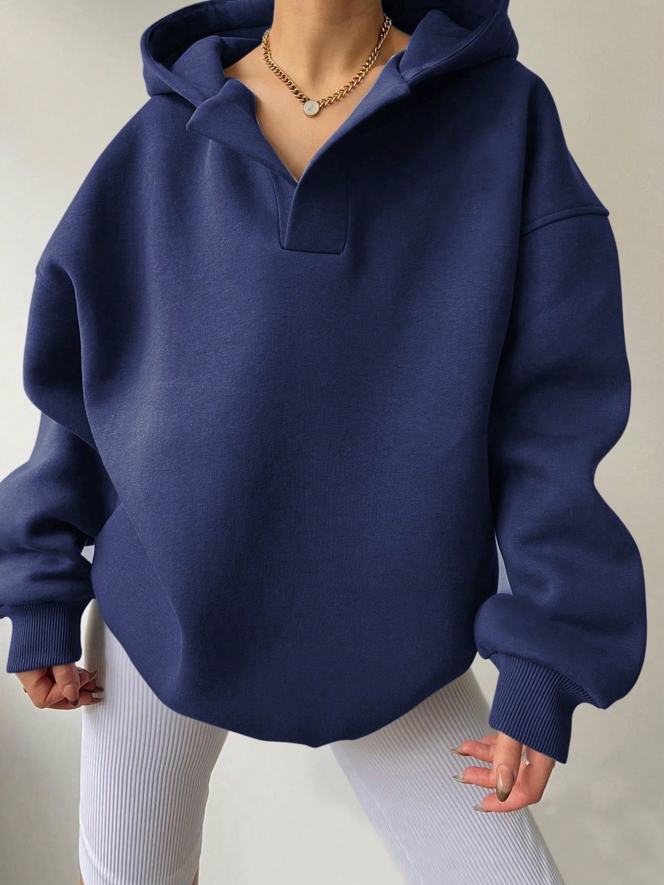 Sudadera con capucha de color liso para mujer – Sudadera holgada de manga larga