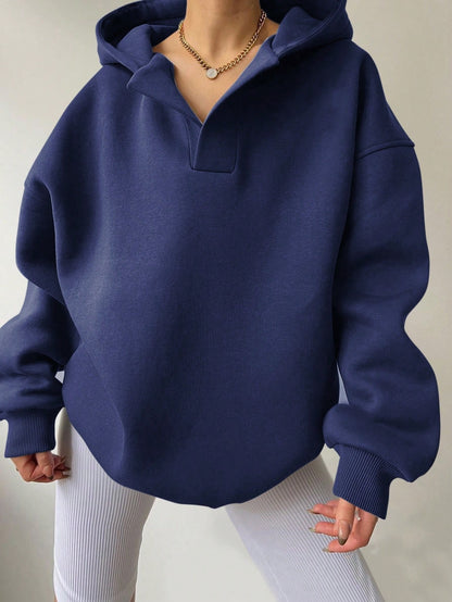 Sudadera con capucha de color liso para mujer – Sudadera holgada de manga larga