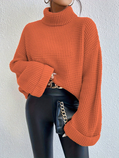 Pull gaufré col montant et épaules tombantes pour femme – Maille bleu vif