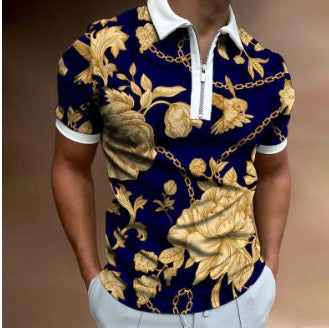 Polo de hombre a rayas – Manga corta de mezcla de algodón de corte moderno