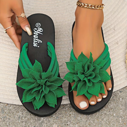 Women’s Wide Fit Floral Sandals – Flat Casual Flip Flops