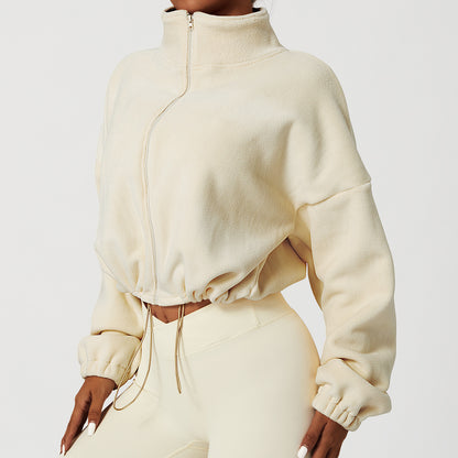 Chaqueta deportiva de mujer con cuello alto, tipo cachemir – Corte suelto de otoño