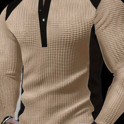 Chemise Henley gaufrée pour homme – Haut boutonnée toutes saisons blanc et noir