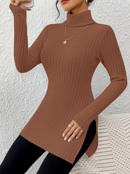 Top de cuello alto elegante para mujer – Tejido suave de manga larga y cuello alto