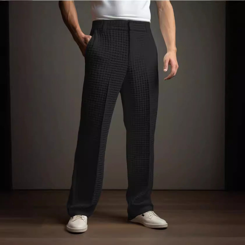 Pantalón de traje recto de gofre para hombre – Pantalones informales de negocios para toda temporada