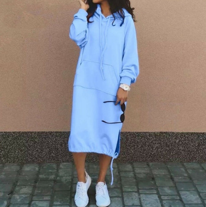 Sudadera larga con capucha para mujer – Bolsillo con cordón Ajuste casual