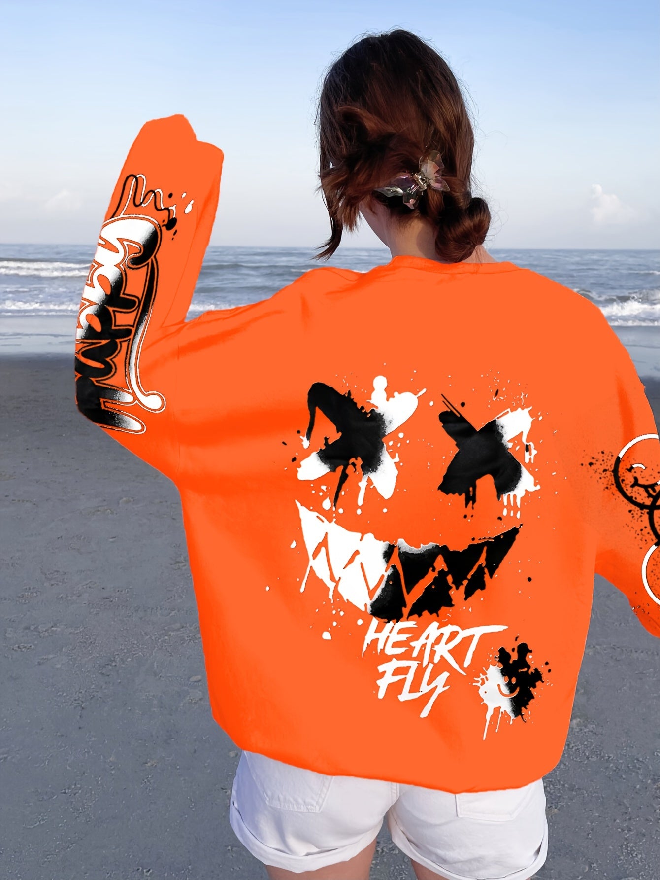 Sudadera con letras de grafiti para mujer – Jersey artístico negro para otoño/invierno