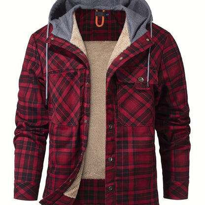 Veste à capuche en flanelle écossaise pour homme – Manteau en tartan à boutonnage asymétrique