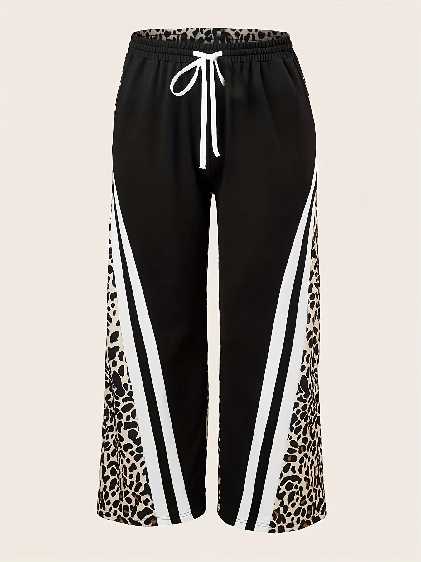 Pantalones Anchos con Estampado de Leopardo para Mujer – Pantalones de Verano Casuales con Cordón